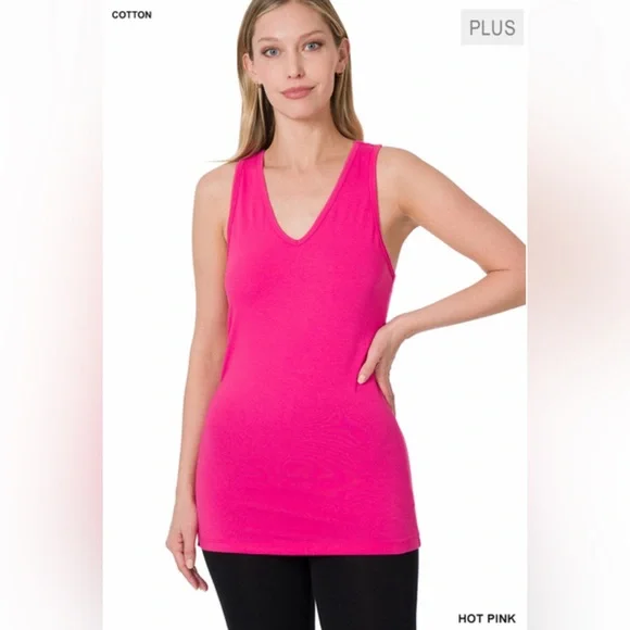 Z26 Sale 🥳Zenana C15 Plus Size Racerback Tank Top in Hot Pink - Picture 1 of 4